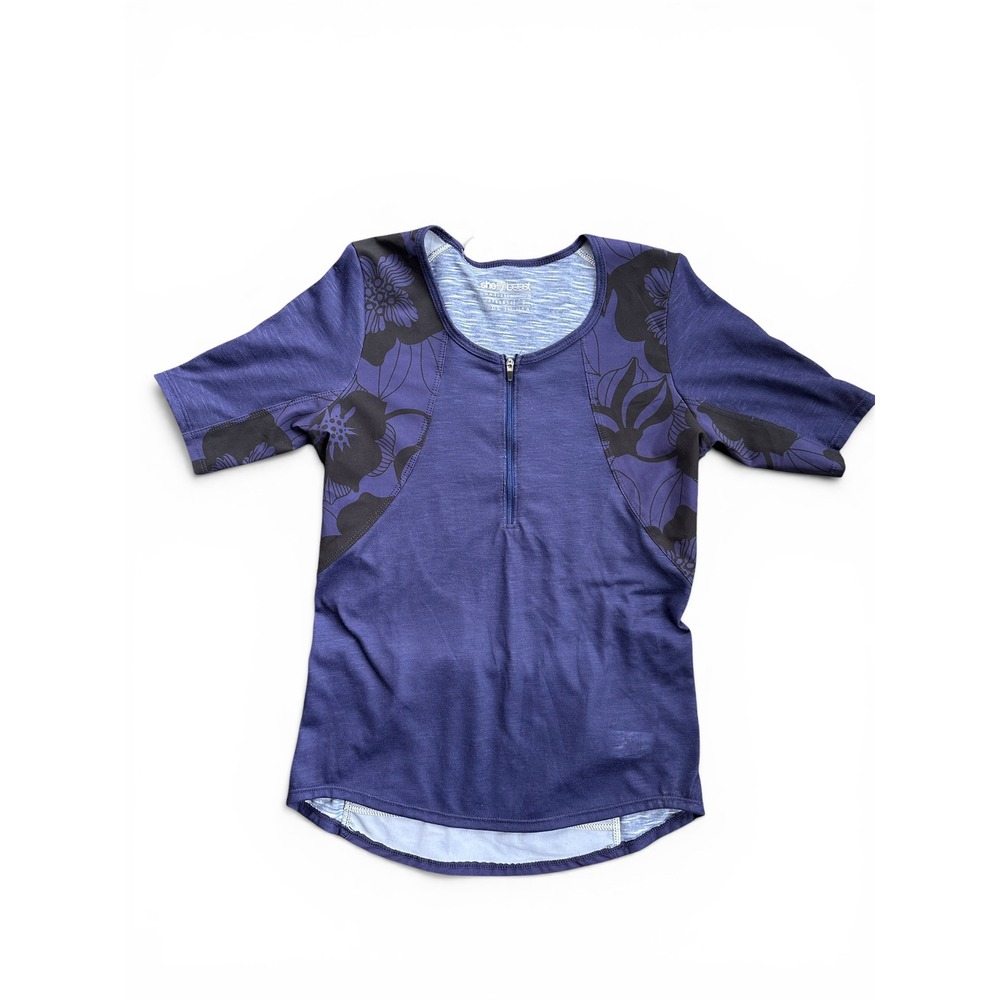 Shebeest Cycling Jersey Women Small Purple Floral New Quarter Zip Short Sleeve